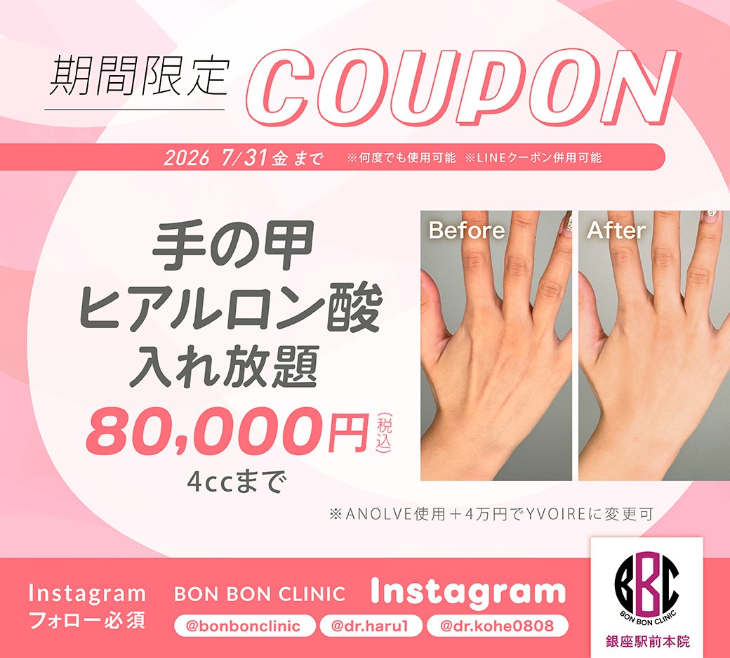 手の甲ヒアルロン酸入れ放題のクーポン画像