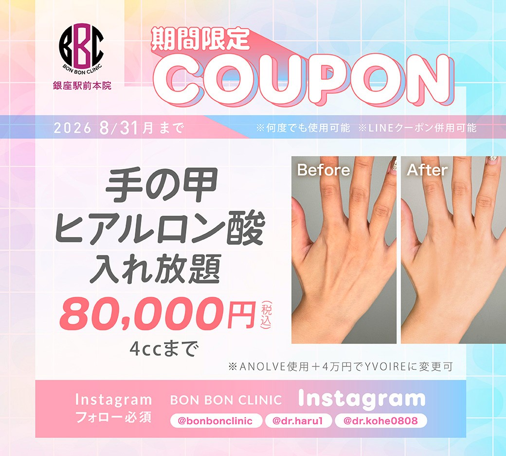 手の甲ヒアルロン酸入れ放題のクーポン画像